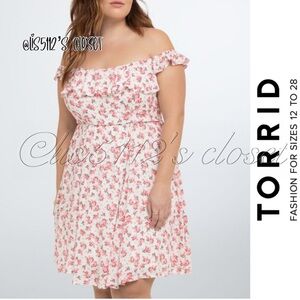 Torrid Ditsy Pink Rose Floral Off Shoulder Boho Bohemian Gauze Dress 20 2X